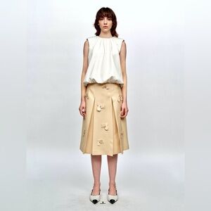 Serrer Floral Bead embroidery midi skirt
